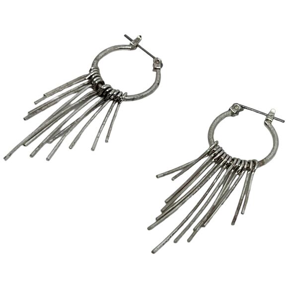 Elegant Silver Tassel Hoop Earrings - Picture 4 of 6